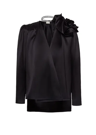 Magda Butrym Romantic Black Blouse With V Neckline
