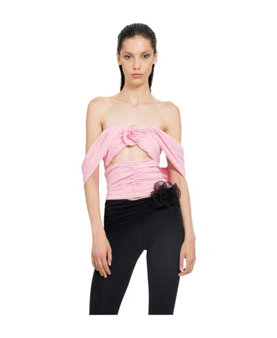 Magda Butrym Rose-appliqué Ruched Top In Pink