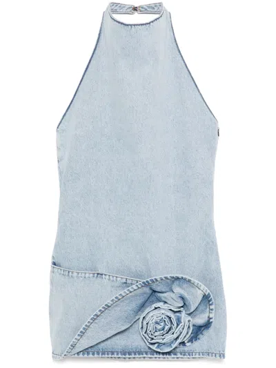 Magda Butrym Rose-appliqué Mini Dress In Blue