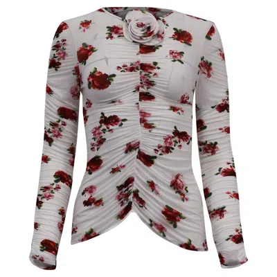 Magda Butrym Rose-appliqué Ruched Top In Multicolor