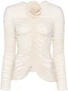 Magda Butrym Floral-appliqué Ruched Top In Neutrals
