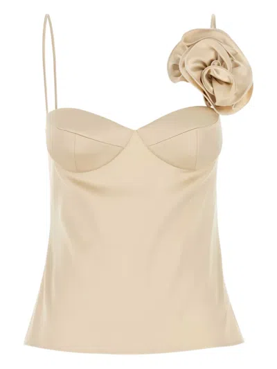 Magda Butrym Rose-appliqué Satin Top In Neutral