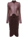 Magda Butrym Long Sleeve Sheer Midi Dress In Purple