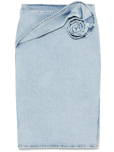 Magda Butrym '03' High Waist Midi Wrap Skirt With Floral Embellishment In Blue