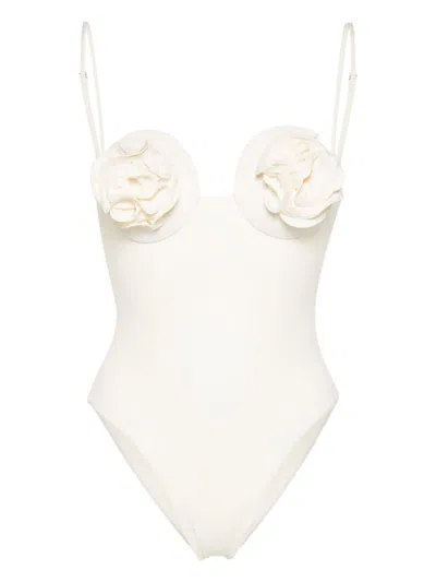Magda Butrym 3d Flower Retro Bustier Swimsuit In Neutral