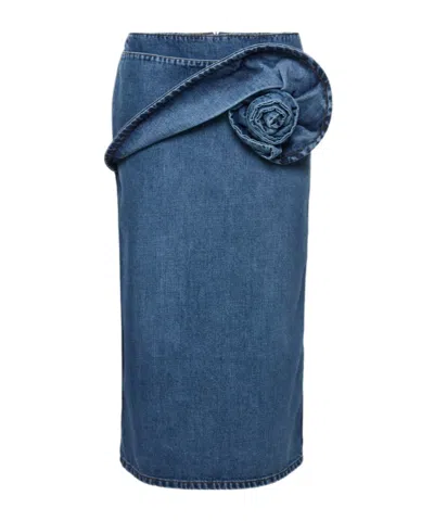 Magda Butrym Rose-detail Denim Midi Skirt In Dark Blue