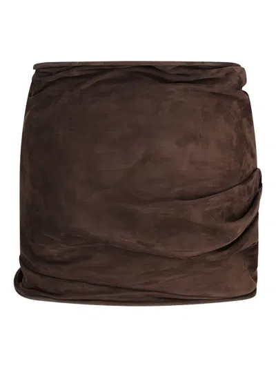Magda Butrym Rose-detail Suede Skirt In Brown