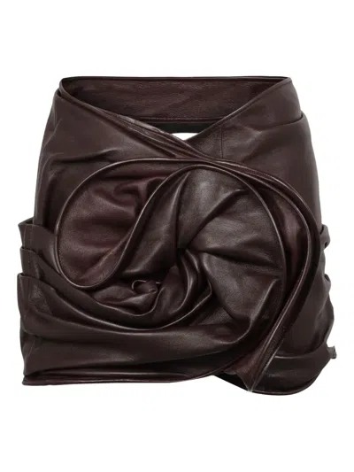 MAGDA BUTRYM ROSE-DRAPED LEATHER MINI SKIRT