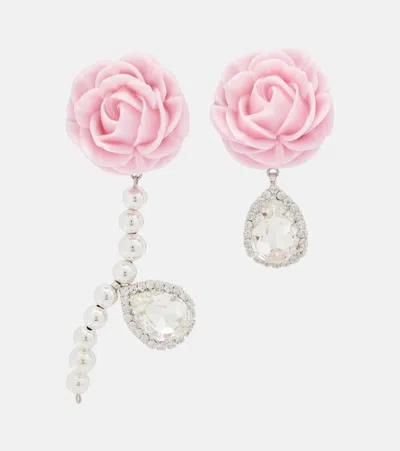 Magda Butrym Rose Embellished Drop Earrings In Pink