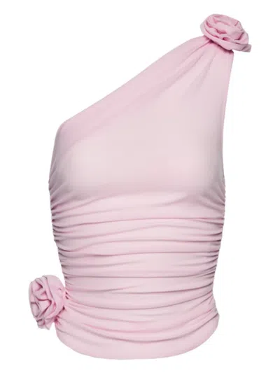 Magda Butrym Rose-embellished One-shoulder Top In Pink