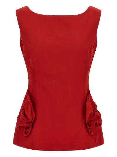 Magda Butrym Hourglass Silhouette Top With 3d Floral Pockets In Red