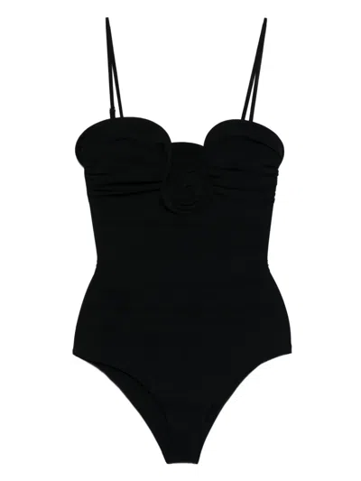 Magda Butrym Rose-embellished Swimsuit In Black
