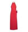 Magda Butrym High Neck Floral Applique Midi Dress In Red In Red