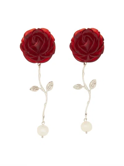 Magda Butrym Rose-inspired Earrings With Freshwater Cultured Pearls In Red
