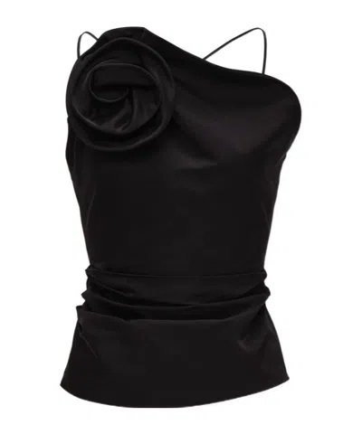 Magda Butrym Rose One-shoulder Top In Black