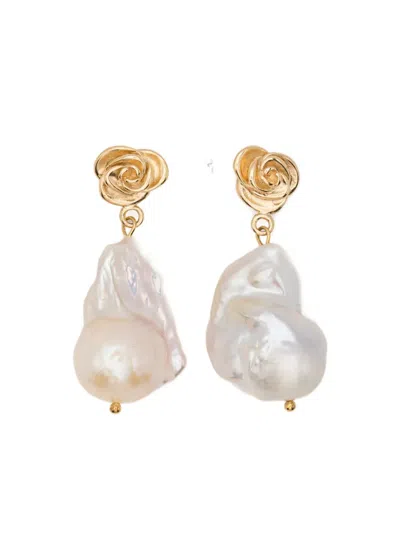 Magda Butrym Rose Pearl Earrings In Gold