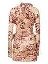 Magda Butrym Long-sleeved Transparent Midi Bustier Dress With Beige Print In Brown