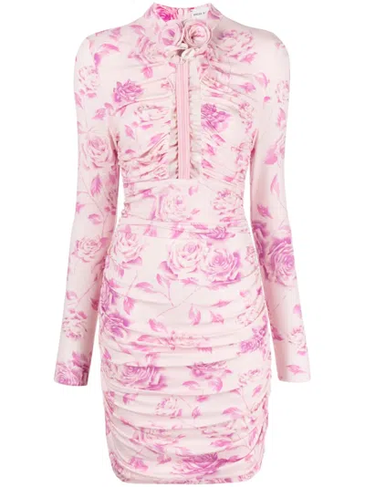 Magda Butrym Cutout Ruched Floral-print Jersey Mini Dress In Pink