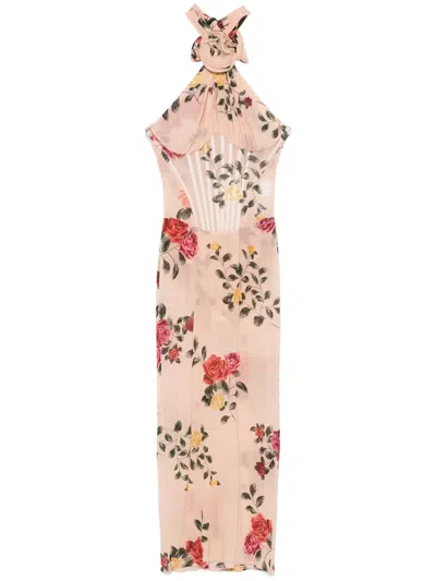 Magda Butrym Rose-print Midi Dress In Neutrals