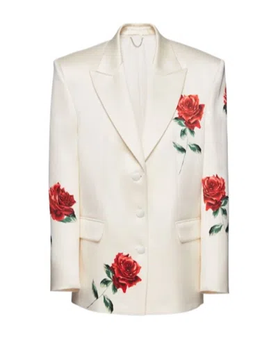 Magda Butrym Rose Printed Suit Coat In White
