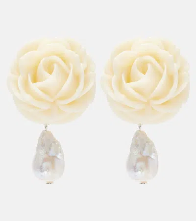 Magda Butrym Rose Sterling Silver Drop Earrings With Freshwater Pearls In White