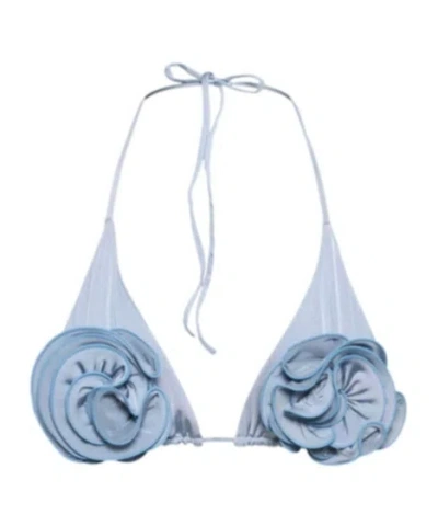 Magda Butrym Lycra Rose Triangle Bikini Top In Blue