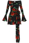 Magda Butrym Black Flared Mini-dress With Floral Print All-over In Viscose Woman In Black