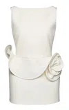 Magda Butrym Stretch Blend Mini Dress With Floral Applique In Ivory