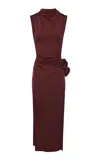 Magda Butrym Burgundy Draped High Neck Midi Dress In Burgundy