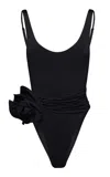 Magda Butrym One-piece Swimsuit With Applied Flower In Black