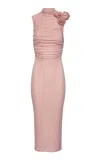 Magda Butrym Rosette Stretch-silk Maxi Dress In Pink