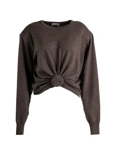 Magda Butrym Gathered Knot Long-sleeve Wool Top In Brown