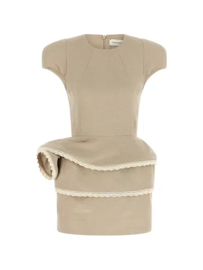 Magda Butrym Rosette-detail Lace-trimmed Mini Dress In Nude