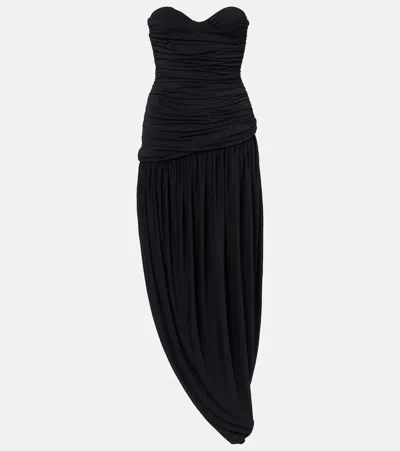 Magda Butrym Ruched Asymmetric Draped Midi Dress In Black