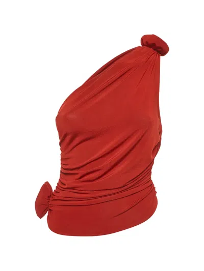 Pre-owned Magda Butrym Ruched Asymmetric Top In Red
