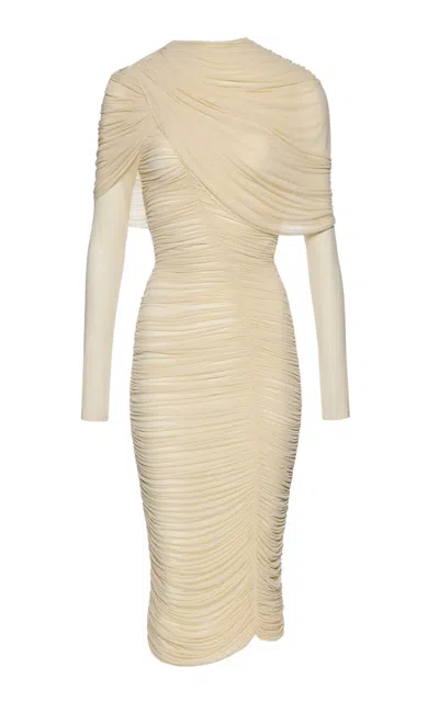 Magda Butrym Ruched Capelet Midi Dress In Ivory