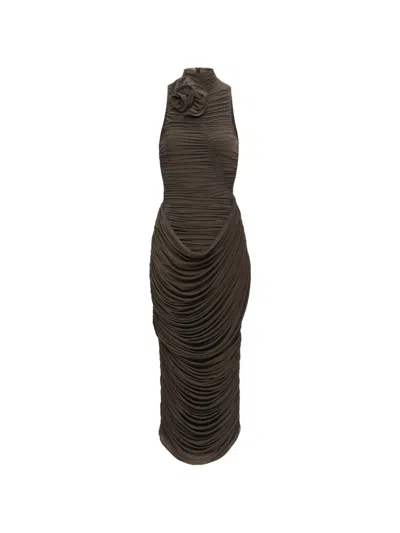 Magda Butrym Jersey Dress Sleeveless High Neck Ruched In White