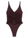 Magda Butrym Ruched Flower Swimsuit In Brown