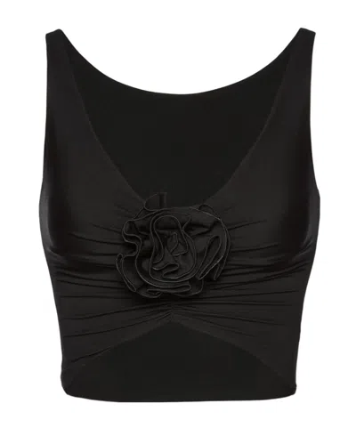 Magda Butrym Ruched Flower Top In In Black