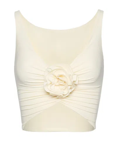 Magda Butrym Ruched Flower Top In Cream In White