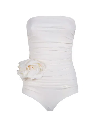 Magda Butrym Costume Intero Flower Waist Onepiece Swimwear In White