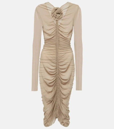 Magda Butrym Ruched Jersey Midi Dress In Beige