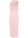 Magda Butrym Floral Appliqué Ruched Midi Dress In Pink