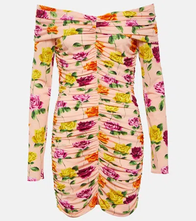 Magda Butrym Ruched Off-shoulder Floral Minidress In Multicoloured