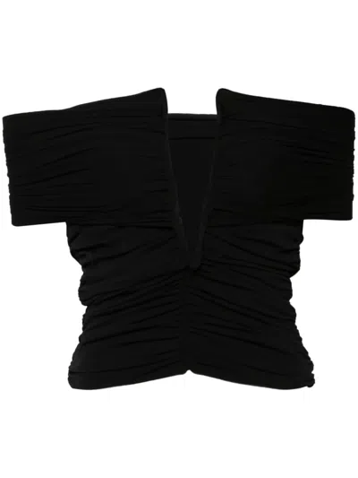 Magda Butrym Ruched Off-shoulder Top With Deep V-neck And Elegant Silhouette In Black