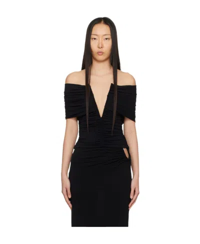 Magda Butrym Ruched Plunge Wrap Blouse In Black