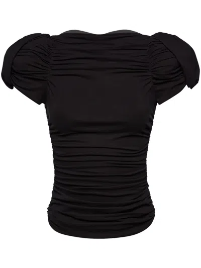 Magda Butrym Ruched Puff-sleeve Blouse In Black