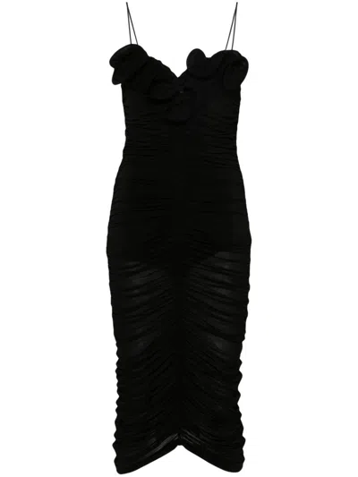 Magda Butrym Ruffled Ruched Jersey Midi Dress In Black