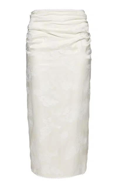 Magda Butrym Ruched Stretch-silk Midi Skirt In White