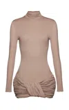 Magda Butrym Ruched Stretch-silk Mini Dress In Neutral